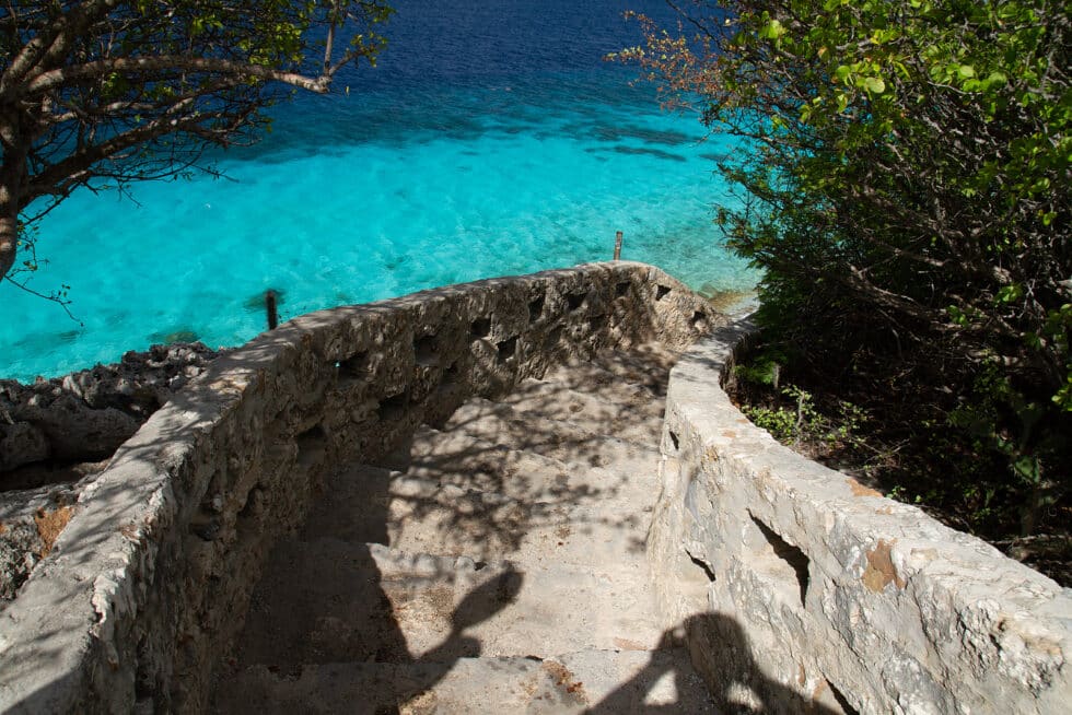 Bonaire turquoise water and coastal stone steps